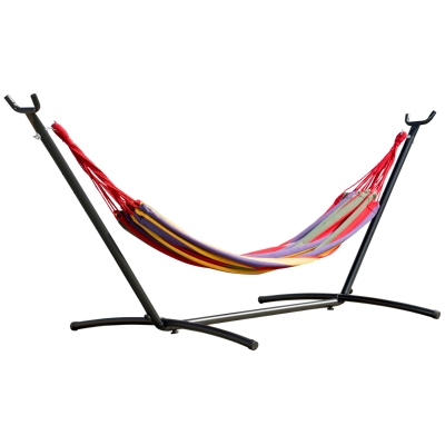 Outsunny Hängematte mit Gestell 200x150cm 6-stufig Höhenverstellbar Tragetasche für Terrasse Baumwolle Stahl Outdoor