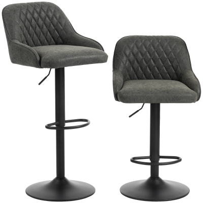 HOMCOM Bar Stools Swivel Adjustable Backrest Set 2 Dark Grey