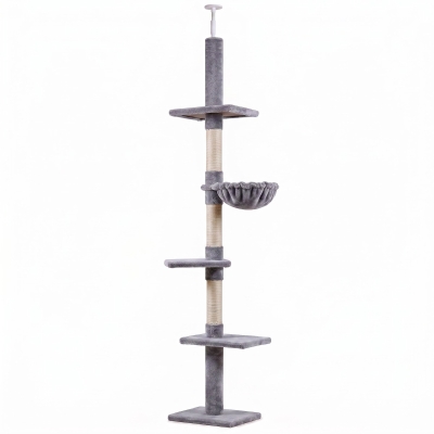 PawHut Albero Tiragraffi a 4 Livelli ad Altezza Regolabile Grigio