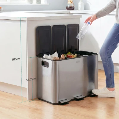 HOMCOM Bidone Immondizia a 3 Sezioni da 20L 61.9x36.6x56.7 cm