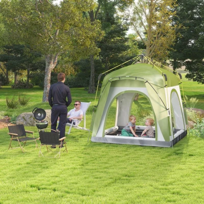 Outsunny Tenda da Campeggio 3 Posti Pop Up con 3 Finestre Verde