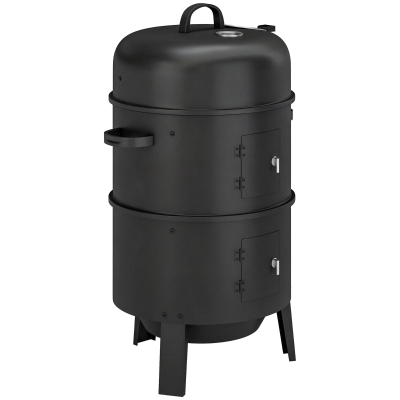 Outsunny Vertical Charcoal Smoker 2 Grates Thermometer Black