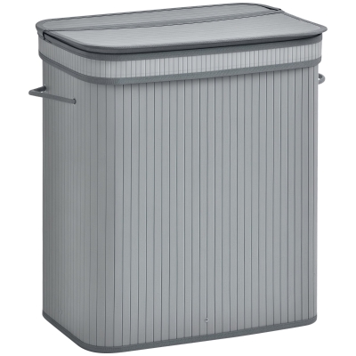 HOMCOM 100L Wood Laundry Basket Grey with Flip Lid