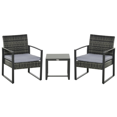 Outsunny Rattan Gartenmöbel Set für 2 Personen Polyrattan Gartenmöbel Set  Balkonmöbel Set mit Kissen Garten Grau