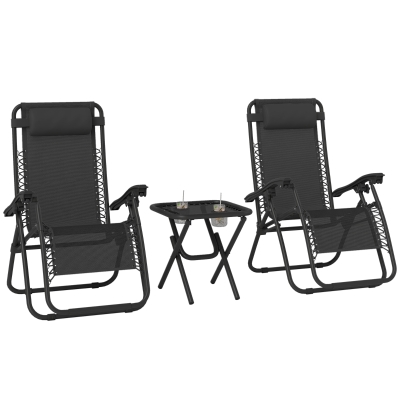 Outsunny 3pcs Folding Zero Gravity Chairs Set Black