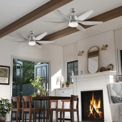 HOMCOM Ceiling Fan Set LED Remote 6-Blade Modern Silver