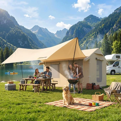 Outsunny Tenda da Campeggio Gonfiabile con Pompa, Cachi