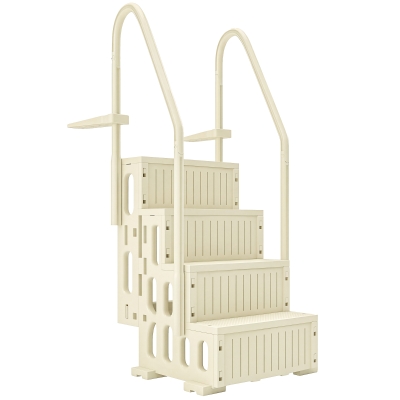 Outsunny Escalier Piscine HDPE 4 Marches 2 Rampes Crème 117-147cm