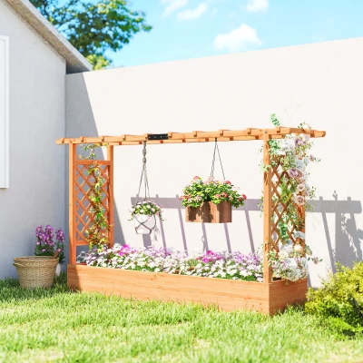 Outsunny Fir Wood Planter with Trellis Garden Bed