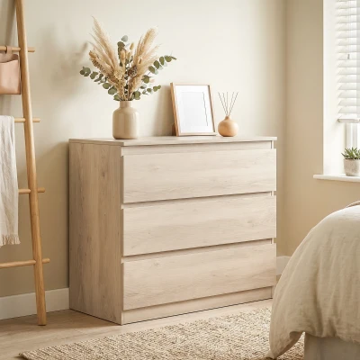 HOMCOM Chest of Drawers 3-Drawer Storage Oak 80x39x73cm