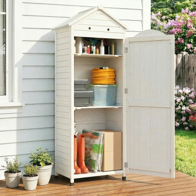 Outsunny Casetta Porta Attrezzi in Legno 85x58x213 cm Bianco