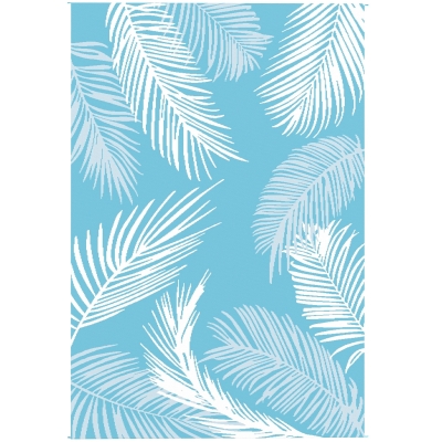 Outsunny Outdoor Teppich wendbarer robuster Wetterfest Outdoorteppich mit Tragetasche Bodenankern 274 x 182 cm Hellblau+Weiß