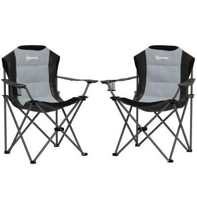 Outsunny Lot 2 Chaises Camping Pliantes Dossier Haut 120Kg Gris