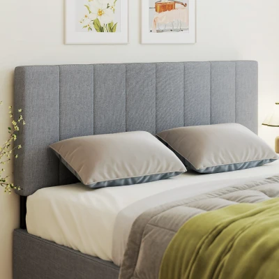 HOMCOM Hoofdeinde 3-voudig in hoogte verstelbaar, gestoffeerd hoofdeinde met metalen poten, linnenlook voor slaapkamer 160x10x106/116/126 cm Grijs