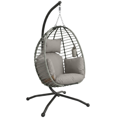 Outsunny Cadeira Supensa com Suporte com Cesta Dobrável Almofada e Apoio para a Cabeça  110x100x188 cm Cinza e Preto