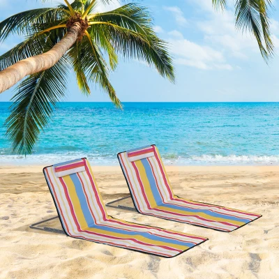 Outsunny 2-Delige Set Strandmat, Verstelbaar, Opvouwbaar, 124L x 53B x 37-50H cm, Meerkleurig