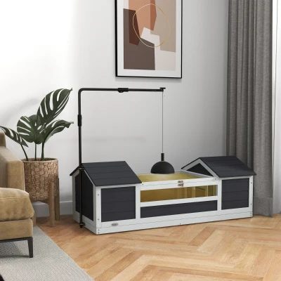 PawHut Maison Tortue Bois 2 Niches Lampe Réglable Gris