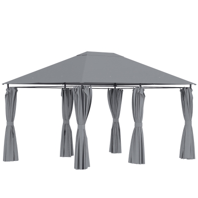 Outsunny Tonnelle Colonial 4x3m Gris Double-Toit Toiles Amovibles