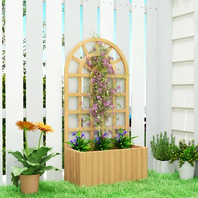 Outsunny Floreira com Treliça de Madeira para Plantas Trepadeiras com Orifícios de Drenagem Floreira Elevada 60x30x120 cm Madeira