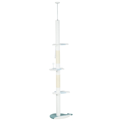 PawHut Albero Tiragraffi per Gatti a Soffitto Regolabile Bianco