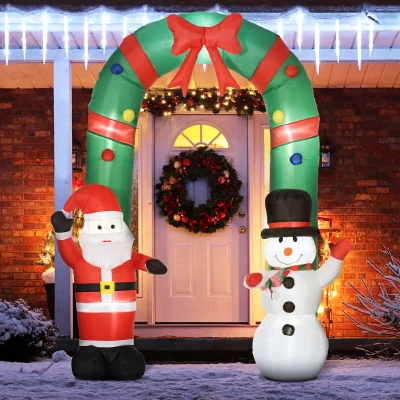 HOMCOM Opblaasbare boog met kerstman en sneeuwpop, LED-verlichting, ingebouwde ventilator, 198 x 80 x 245 cm.