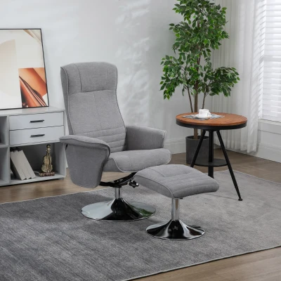 HOMCOM Swivel Velvet Recliner Chair with Footstool Grey