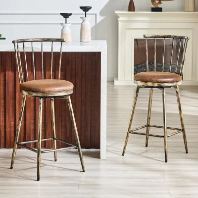 Tabouret de bar style Windsor en métal, Marron