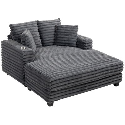 HOMCOM Chaiselongue 2-zits grote slaapbank 134 x 151 cm met bekerhouder voor woonkamer, grijs