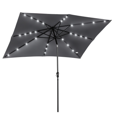 Outsunny Parasol LED Solaire 3x2m Inclinable Acier Gris