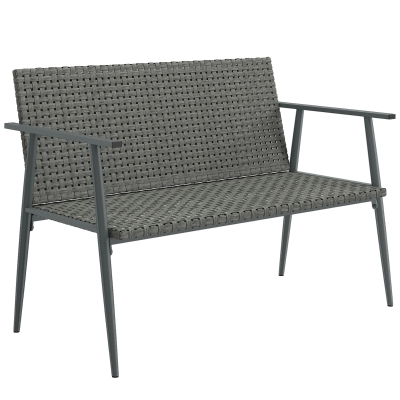 Outsunny Banc Jardin 2 Places Résine Tressée Acier Gris 110x58x78cm