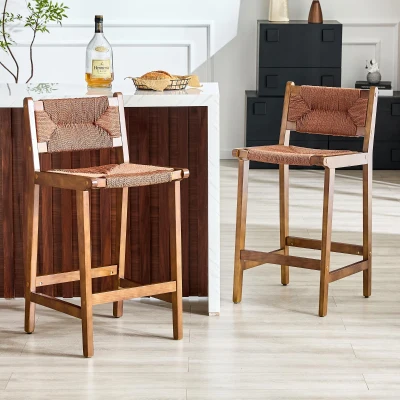 Lot de 2 tabourets de bar, Noyer