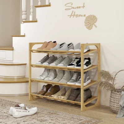 HOMCOM Schoenenrek met 4 lagen, schoenenopberger voor maximaal 12 paar schoenen, schoenenkast voor hal of entree, naturel