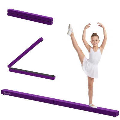 HOMCOM Poutre de gymnastique pliable poutre d'équilibre antidérapante 2,1 m revêtement daim violet