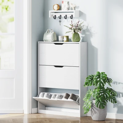 HOMCOM Schoenenkast met 3 kleplades, voor maximaal 12 paar schoenen, spaanplaat, 80 x 17 x 108 cm, wit