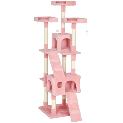 PawHut Cat Tree Scratching House Play Centre Pink 173cm