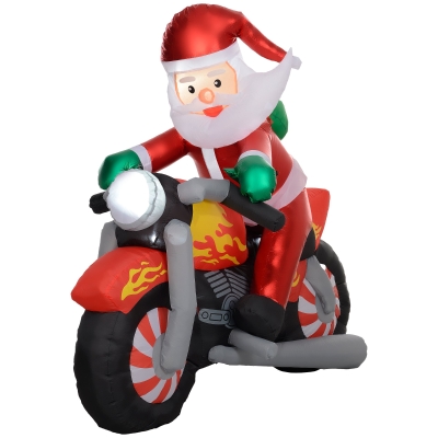 Outsunny Kerstman op motor, Tuindecoratie, LEDs, opblaasbaar, weerbestendig, 180 x 95 x 170 cm