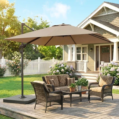 Outsunny Parasol Déporté Carré 2,4x2,4m UV50+ Aluminium Kaki