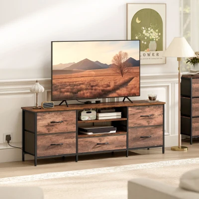 HOMCOM Industrial TV Stand Multi-Storage Brown/Grey/Black