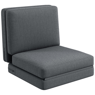 HOMCOM Opvouwbare vloerstoel met kussens, omvormbaar tot gestoffeerde bank, voor woonkamer, gastenkamer, kantoor, 75 x 268 x 18 cm, Donkergrijs