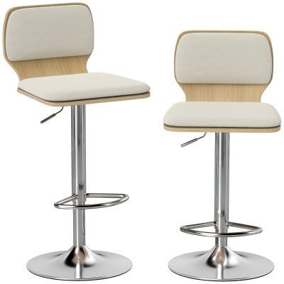 HOMCOM Conjunto de 2 Bancos de Bar Giratórios com Altura Ajustável Estofados em Tecido Tipo Linho com Base em Aço 41x47,5x81-102 cm  Bege