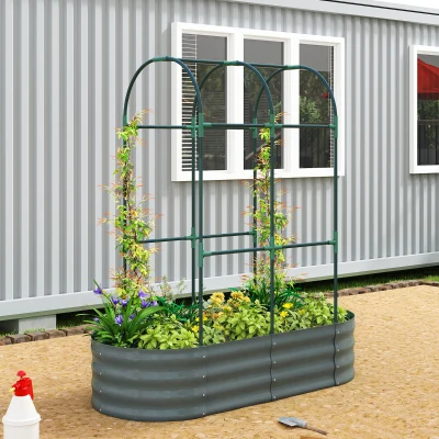 Outsunny Metal Raised Garden Bed with Trellis Dark Grey