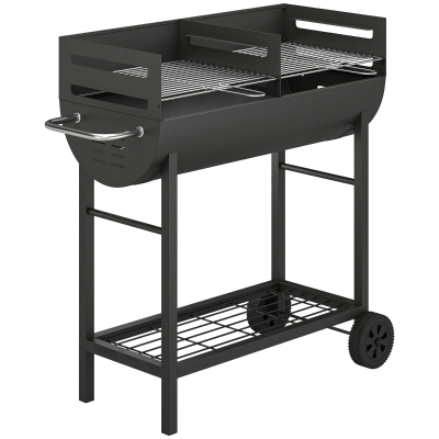 Outsunny Portable Charcoal Barbecue Grill Trolley with Shelf Black