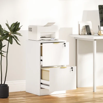HOMCOM Vertical Filing Cabinet 2 Drawers Lockable White