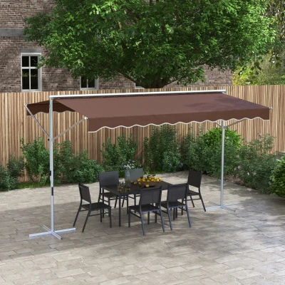 Outsunny Verstelbare vrijstaande zonnescherm, handmatig bedienbaar, metalen frame, weerbestendig, 4x3m, Koffie