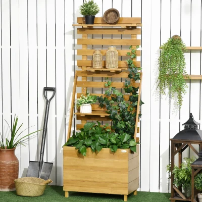 Outsunny Verhoogd Bed 63x39x160 cm Houten voor Terras en Tuin, Bruin