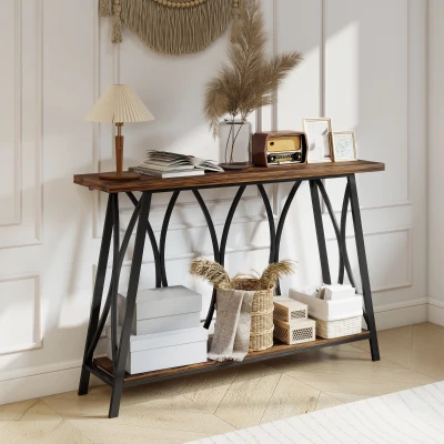 HOMCOM Industrial Console Table Metal Frame Rustic Brown