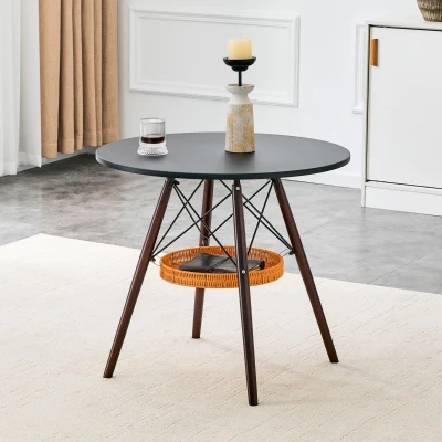 Table ronde 80 cm, Noyer+Noir
