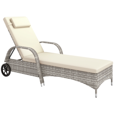 Outsunny Transat Bain de Soleil Réglable 200x73cm Gris Clair