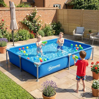 Outsunny Metal Frame Swimming Pool Rectangular 229x160x43cm Blue