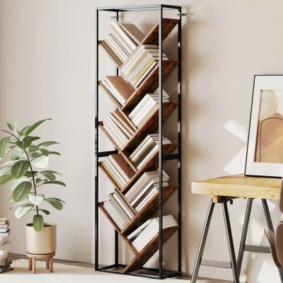 HOMCOM Industrial 10-Shelf Bookshelf Black/Brown